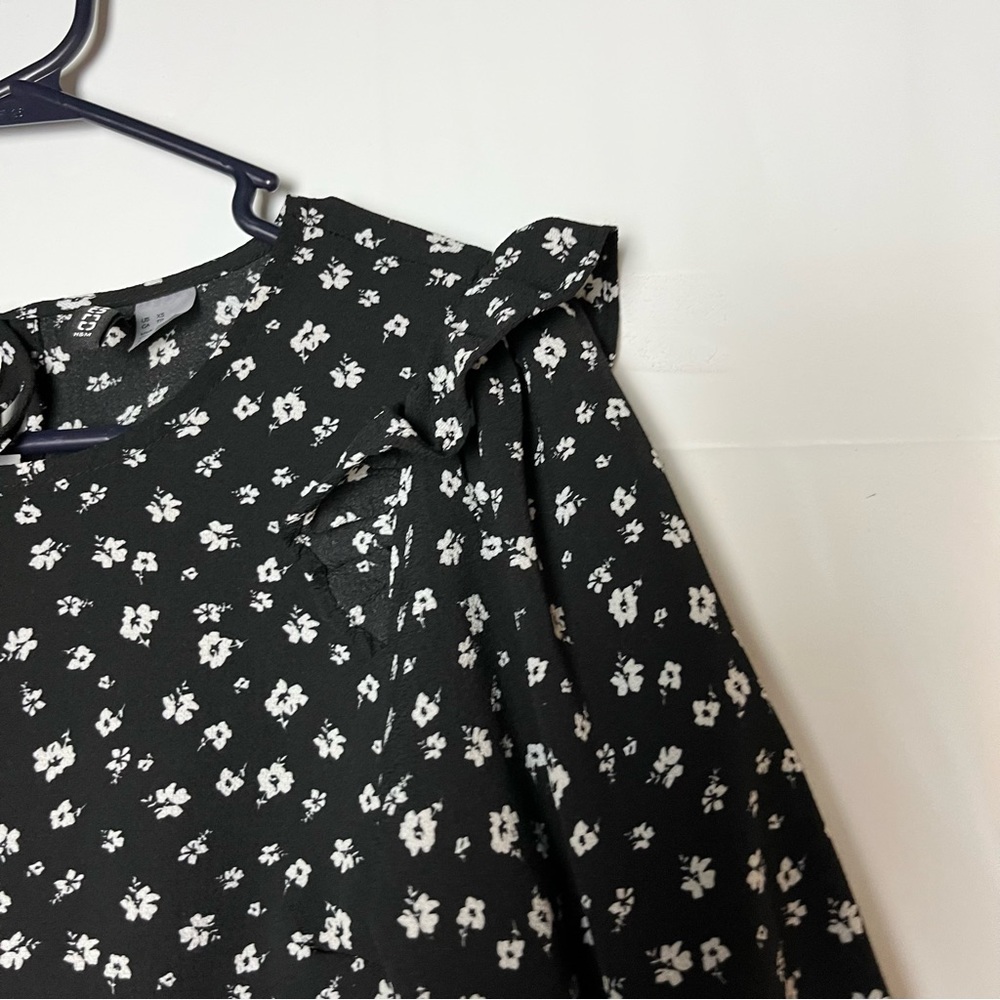 DIBIDED H&M women 3/4 sleeve black white‎ floral mini dress size XSmall - Picture 8 of 15